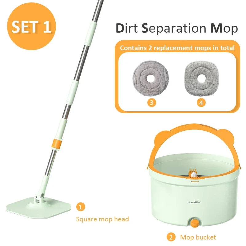 Selbstrotierender Flacher Wischmopp mit Eimer - SpinMop