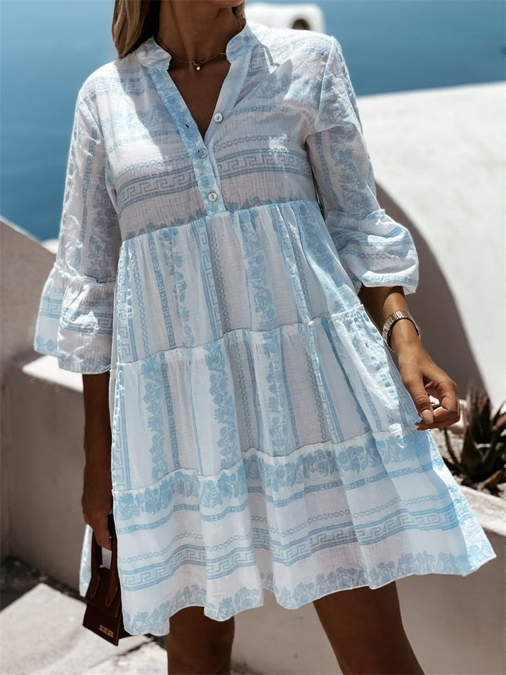 Inna Ibiza Ruffle Dress | Delightfully airy Boho dress with cheerful pattern