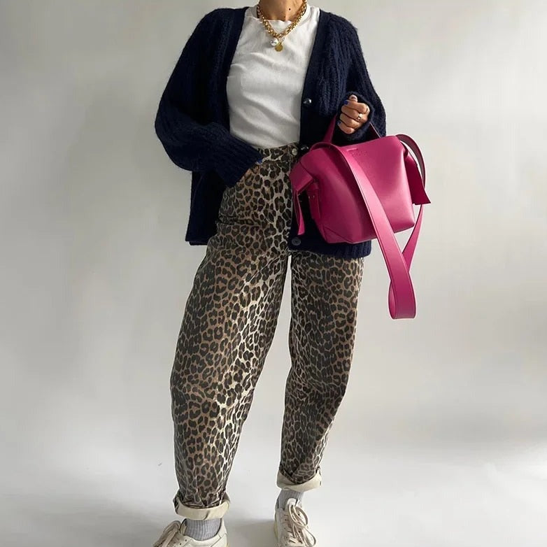 Retro-Jeans mit Leopardenmuster - Clara