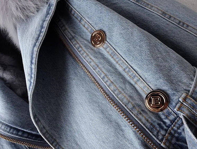Denim- und Kunstfell Eleganz Jacke - Stella