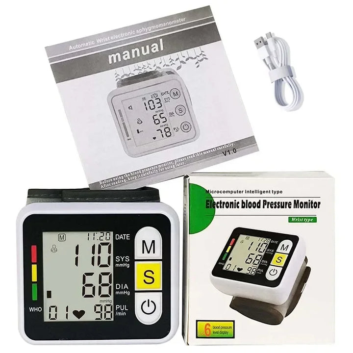 Digitales Handgelenk-Blutdruckmessgerät mit LCD-Display – PulseTrack