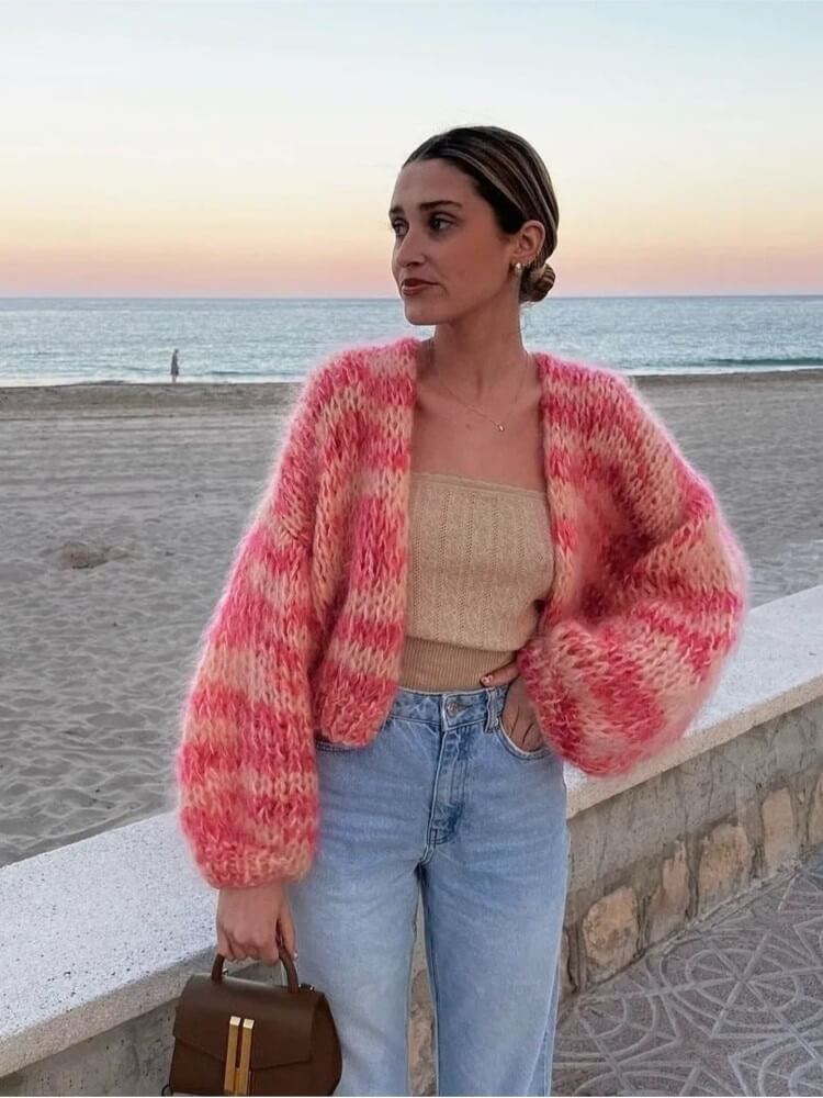 Gestreifte Strickjacke mit offenem Design - Mia