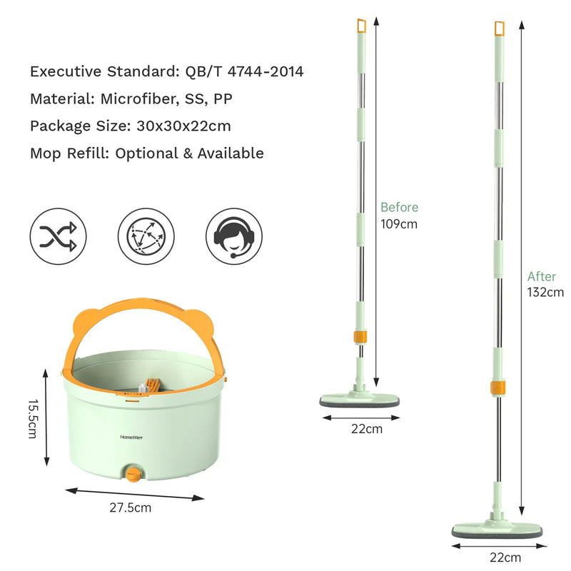 Selbstrotierender Flacher Wischmopp mit Eimer - SpinMop