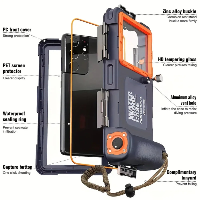 Waterdichte Duik Telefoonhoes met 15m Dieptebescherming & Lanyard – AquaShield