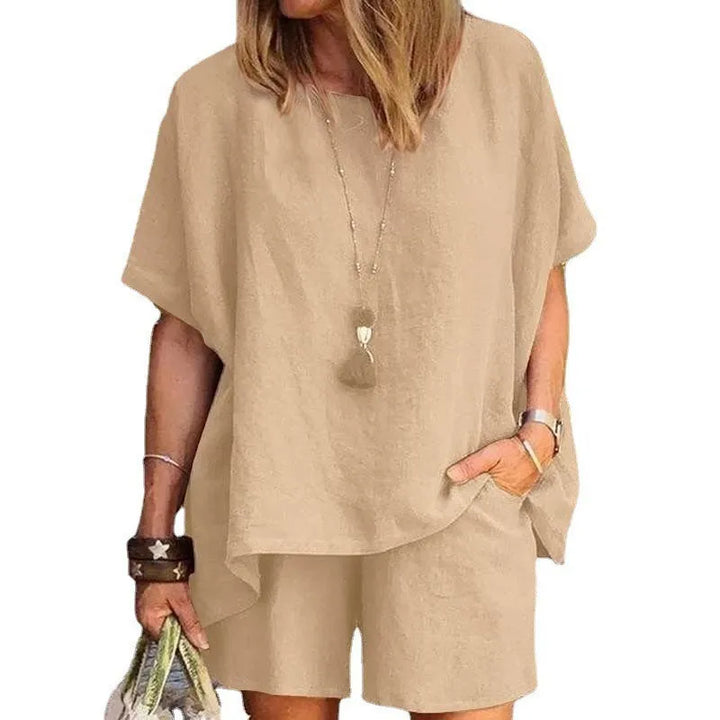 Trendy Tweedelige Linnen Dames Zomerset met Shorts – Nayla