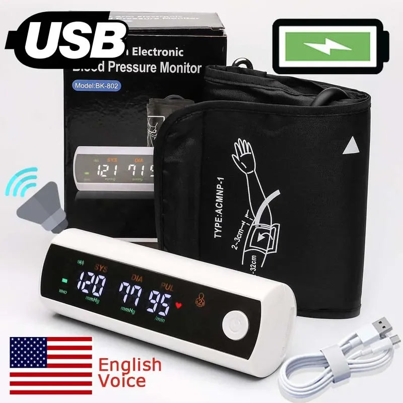 Rechargeable LCD Upper Arm Blood Pressure Monitor with Voice Control – VitalScan 