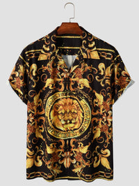 Expressive men's summer shirt with baroque pattern & lion motif – Dante