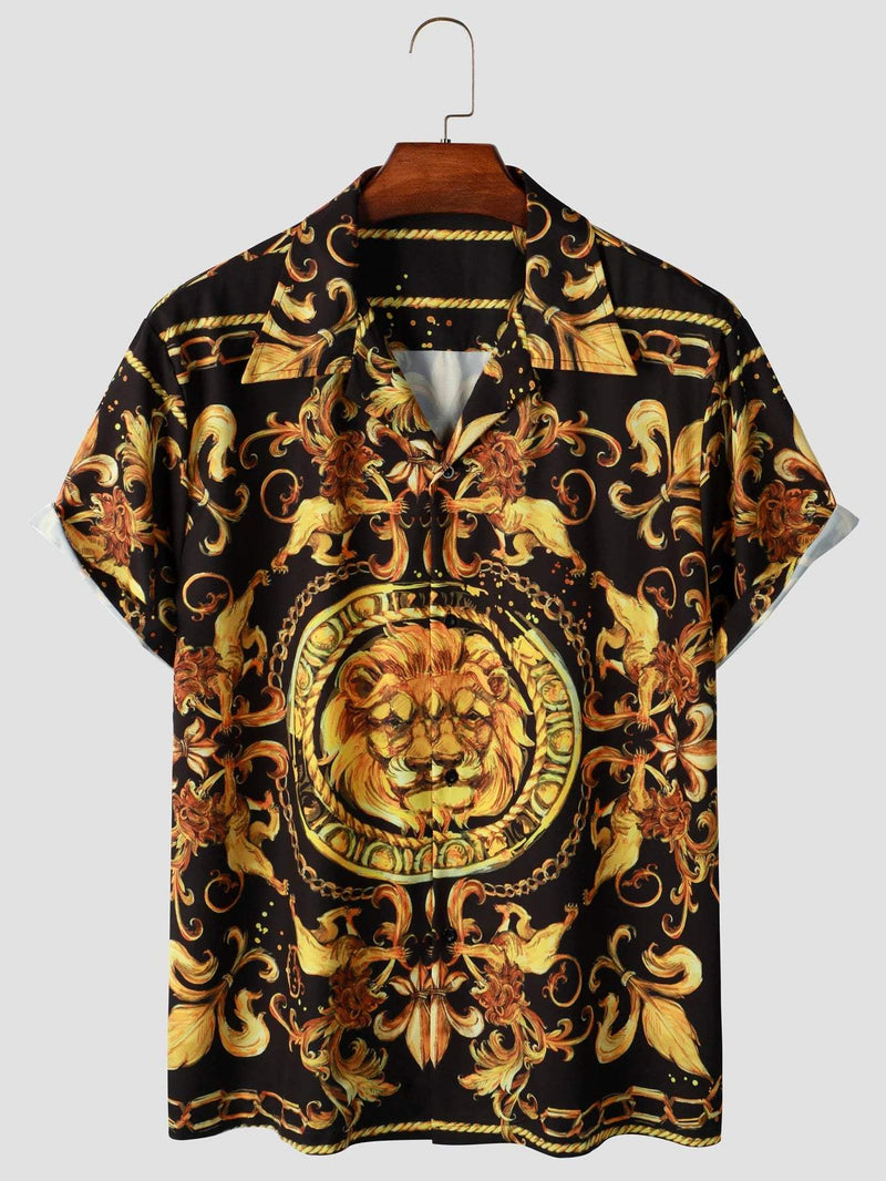 Expressive men's summer shirt with baroque pattern & lion motif – Dante