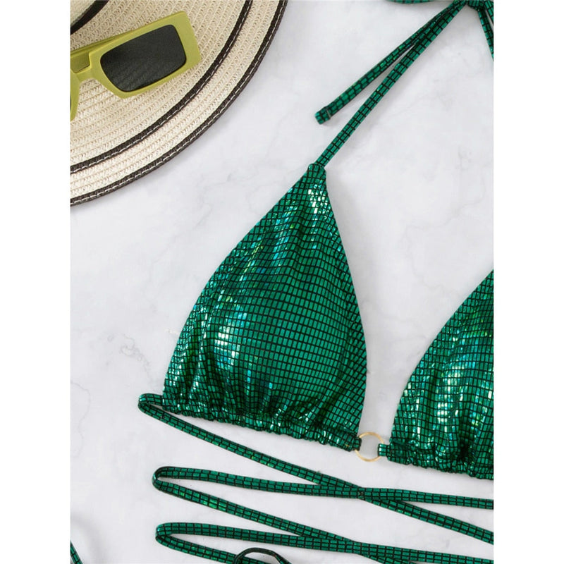Greeny Glitter Bikini | Mit sexy Trägern