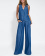 Leinen zweiteiliges Set mit weitem Hose und Weste – Alma