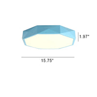 Blauwe plafondlamp op een witte achtergrond met maataanduiding voor de middelste maat 8