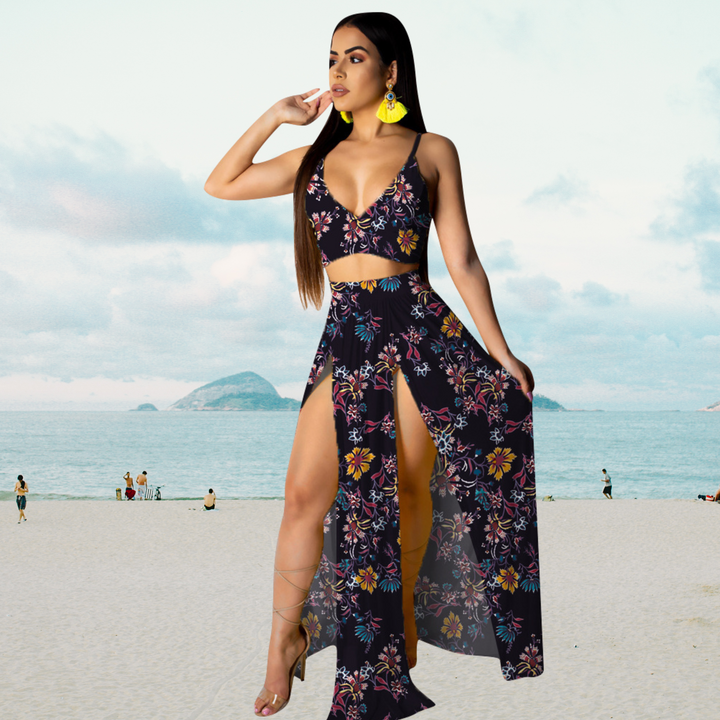 Summer set with halter top and long skirt with slit – Naïma