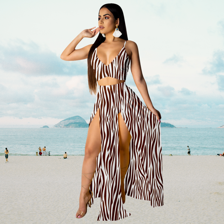 Summer set with halter top and long skirt with slit – Naïma