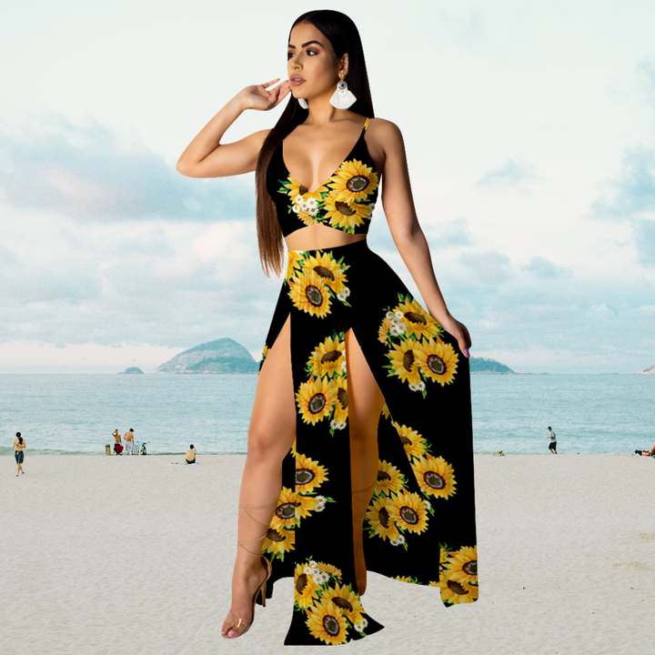 Summer set with halter top and long skirt with slit – Naïma