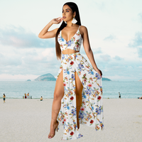 Summer set with halter top and long skirt with slit – Naïma
