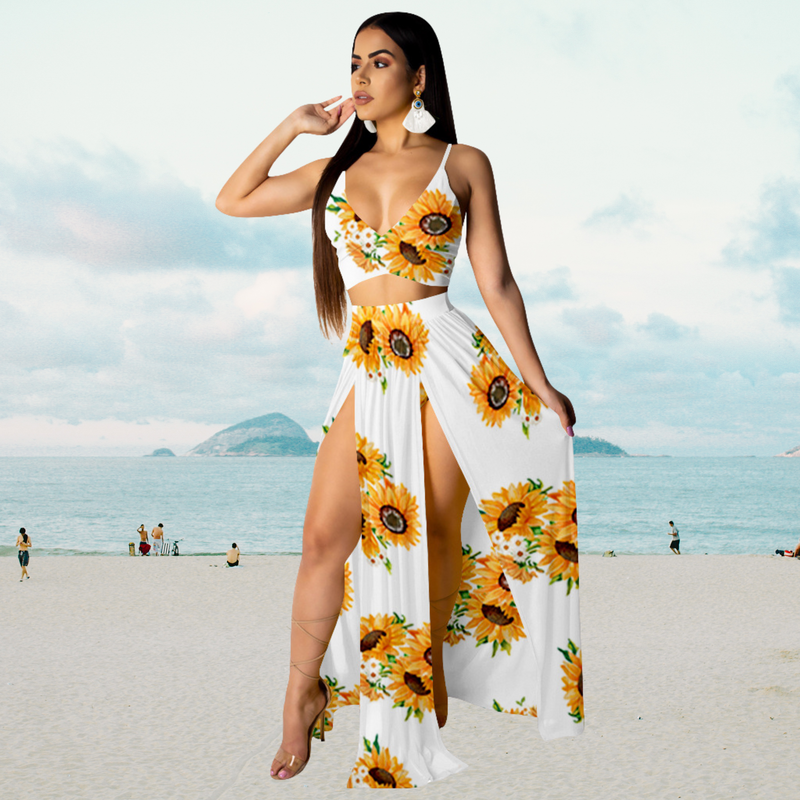 Summer set with halter top and long skirt with slit – Naïma