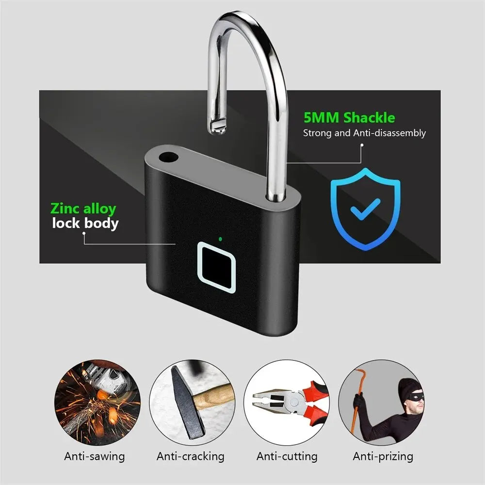 Intelligentes Fingerabdruck-Vorhängeschloss mit USB-Aufladung & wasserdichtem Design – Titan