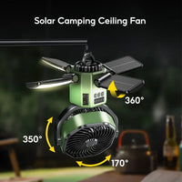 Zonnedraagbare Campingventilator met 6000mAh Batterij, LED-Licht & 4-Snelheden Koeling – SunBreeze