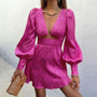 Bedrucktes Satin-Kleid mit Puffärmeln - Valeria