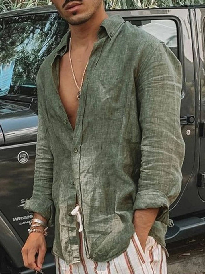 Licht heren linnen shirt met knoopsluiting - Fabio