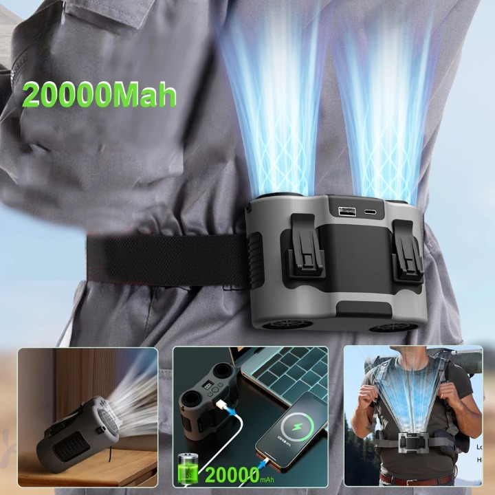 Portable Hip Clip Fan with Dual Air Outlets &amp; 20,000mAh Battery – BreezeMate