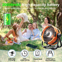 Camping Fan with 20,000mAh Battery, LED Light &amp; Remote Control – WindMate