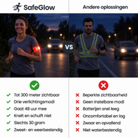 Vergelijking van een hardloopster met oplichtende armband en een hardloper met reflecterend hesje 6