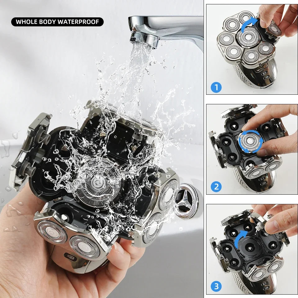 6-in-1 wasserdichter elektrischer Rasierer für Männer mit 9D schwebenden Scherköpfen & Pflegeset – MultiTrim