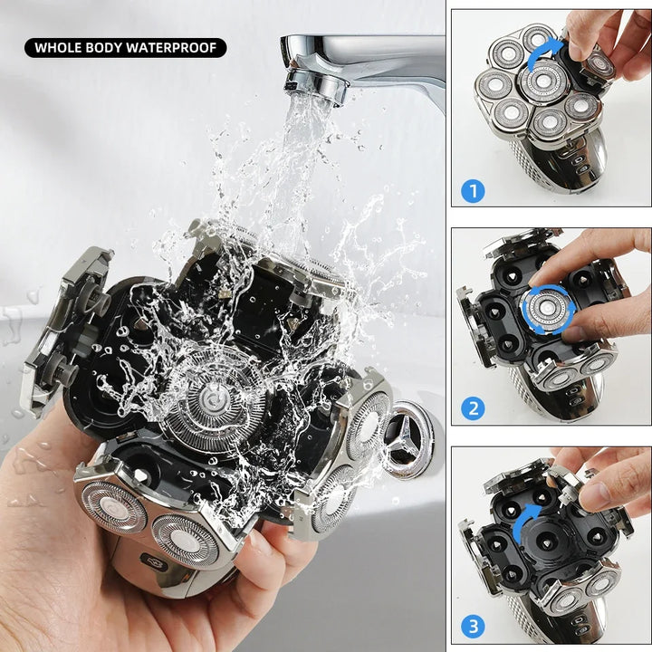 6-in-1 wasserdichter elektrischer Rasierer für Männer mit 9D schwebenden Scherköpfen & Pflegeset – MultiTrim