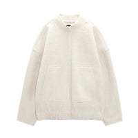 Oversized Wool Coat with Round Neck and Buttons - Selena