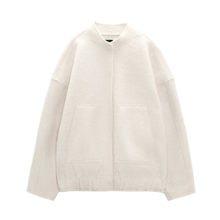 Oversized Wool Coat with Round Neck and Buttons - Selena