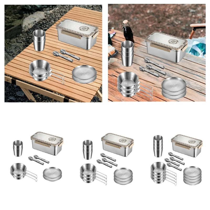 Camping-Geschirrset mit Edelstahlbesteck und Aufbewahrungsbox – CampSet
