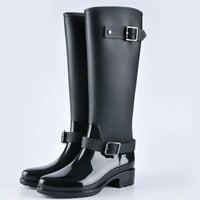 Hoge dames regenlaarzen waterdicht met gespen & blokhak – Elenya