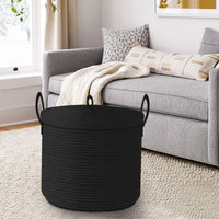 Large Black Cotton Rope Storage Basket with Lid – Selwyn 
