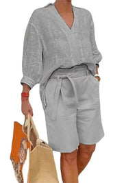 Luftiges & Stilvolles Zweiteiliges Leinen-Damen-Set mit Bluse & Shorts – Malea