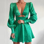 Bedrucktes Satin-Kleid mit Puffärmeln - Valeria