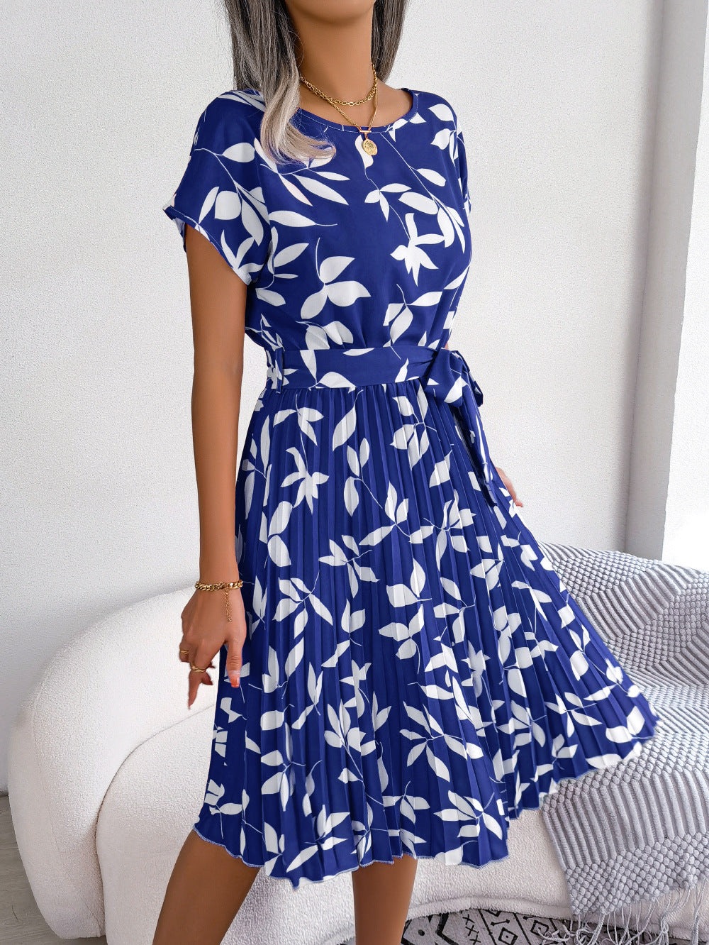 Blau Bedrucktes Midi-Kleid – Naomi