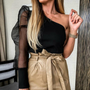 Damenbluse mit Stickerei & Mesh-Details – Lenny
