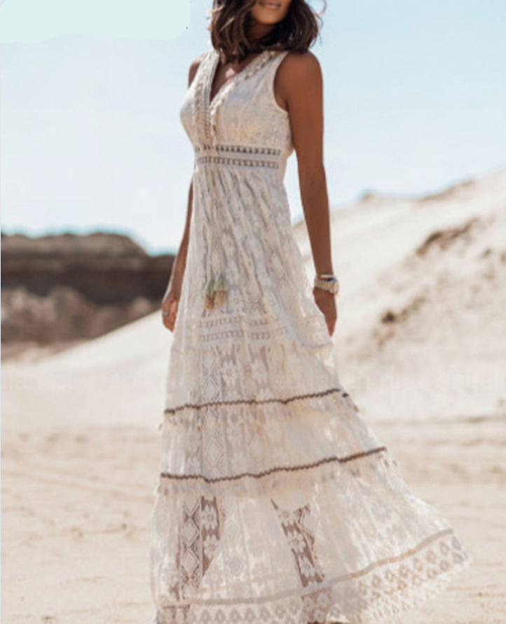 Elegantes Langes Kleid | Bequemes Weißes Maxikleid
