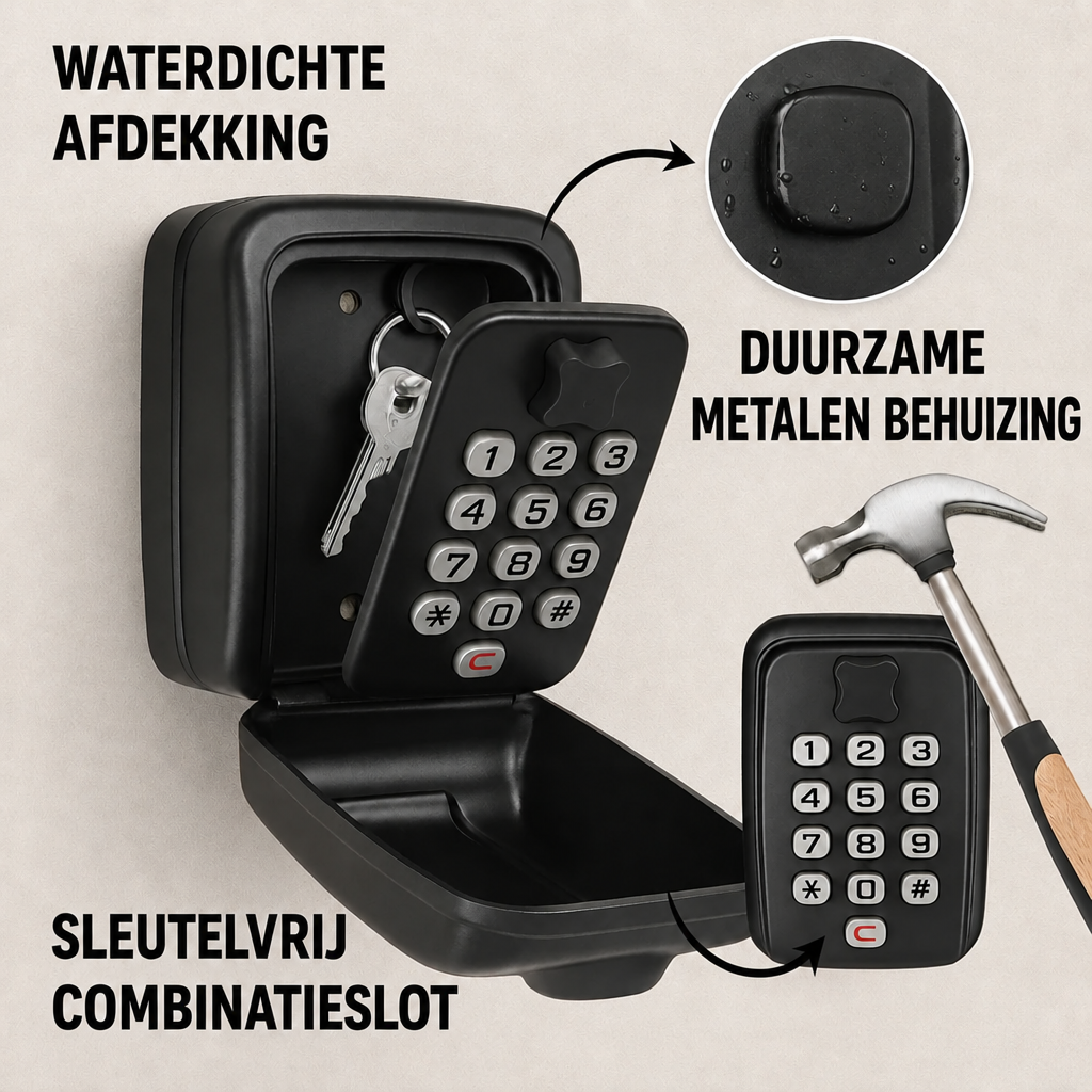Schlüsselsafe mit Code | Wetterfestes Metall | Einstellbares Kombinationsschloss