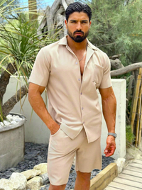 Trendiges beiges Premium Herren-Sommer-Set – Matteo
