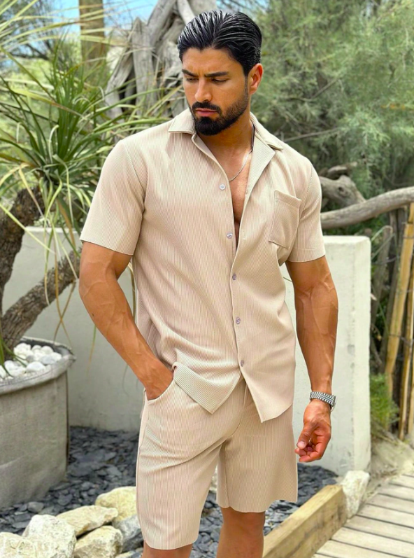 Trendiges beiges Premium Herren-Sommer-Set – Matteo