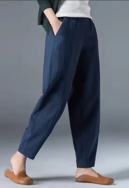 Damen-Sommerhose aus Leinen-Baumwoll-Mischung mit elastischem Bund – Clara