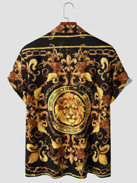 Expressive men's summer shirt with baroque pattern & lion motif – Dante