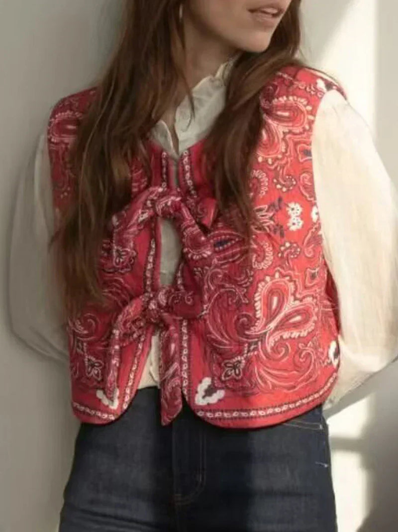 Y2K Red Bandana Wrap Cropped Top - Liora