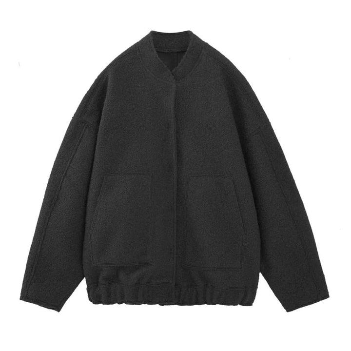 Oversized Wool Coat with Round Neck and Buttons - Selena