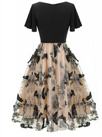 Stylish midi dress made of mesh with embroidery and flounce sleeves – Maila