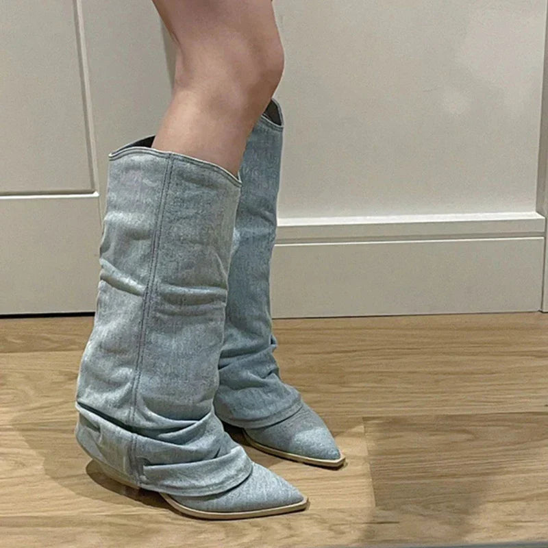 Kniehohe Denim-Stiefel - Stella