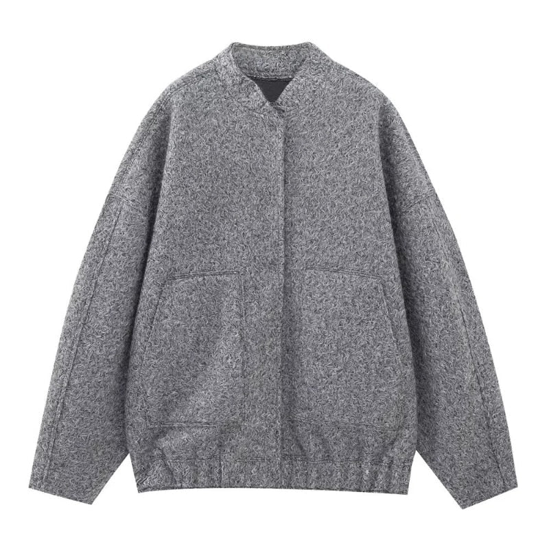 Oversized Wool Coat with Round Neck and Buttons - Selena