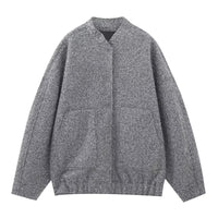 Oversized Wool Coat with Round Neck and Buttons - Selena
